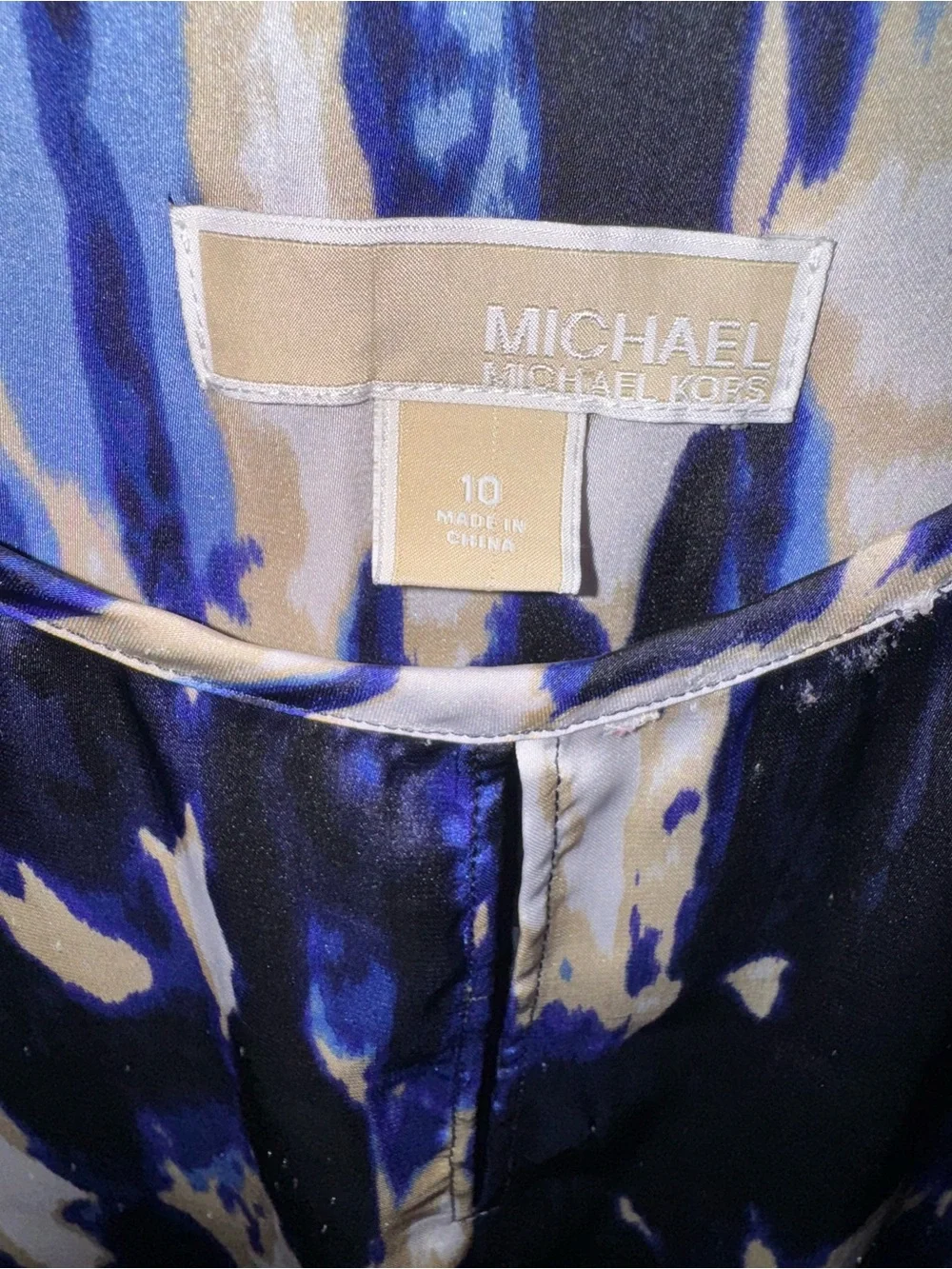 Michael Kors Blue, Black and White Abstract Blouse Quiet‎ Luxury Classic Comfort